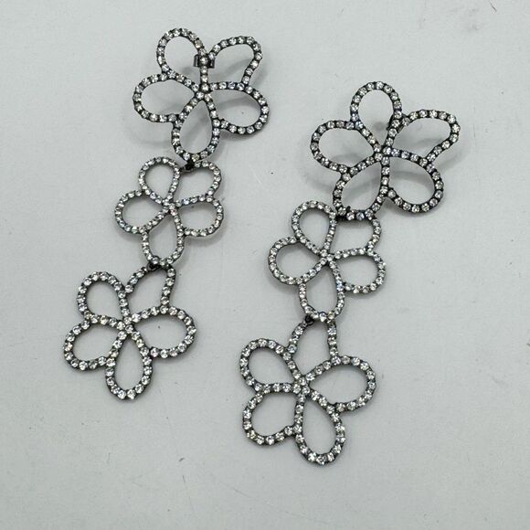 ZARA Long Flower Chain Dangle Rhinestone Statement Earrings Summer Flower Power - Picture 3 of 8